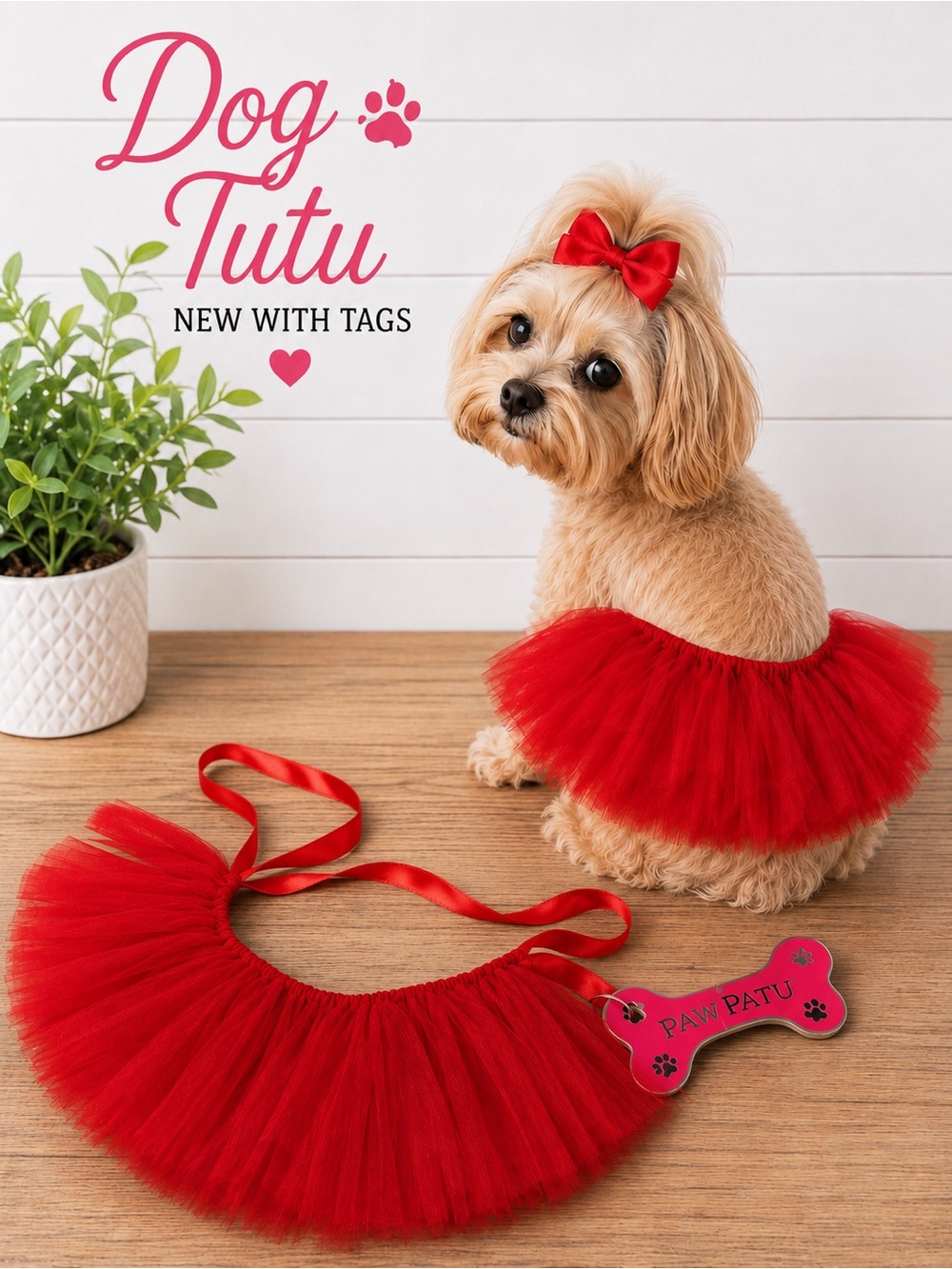 ❤️ NWT Red Dog Tutu Size Medium 12”-15” Waist Pet Costume Dress Up